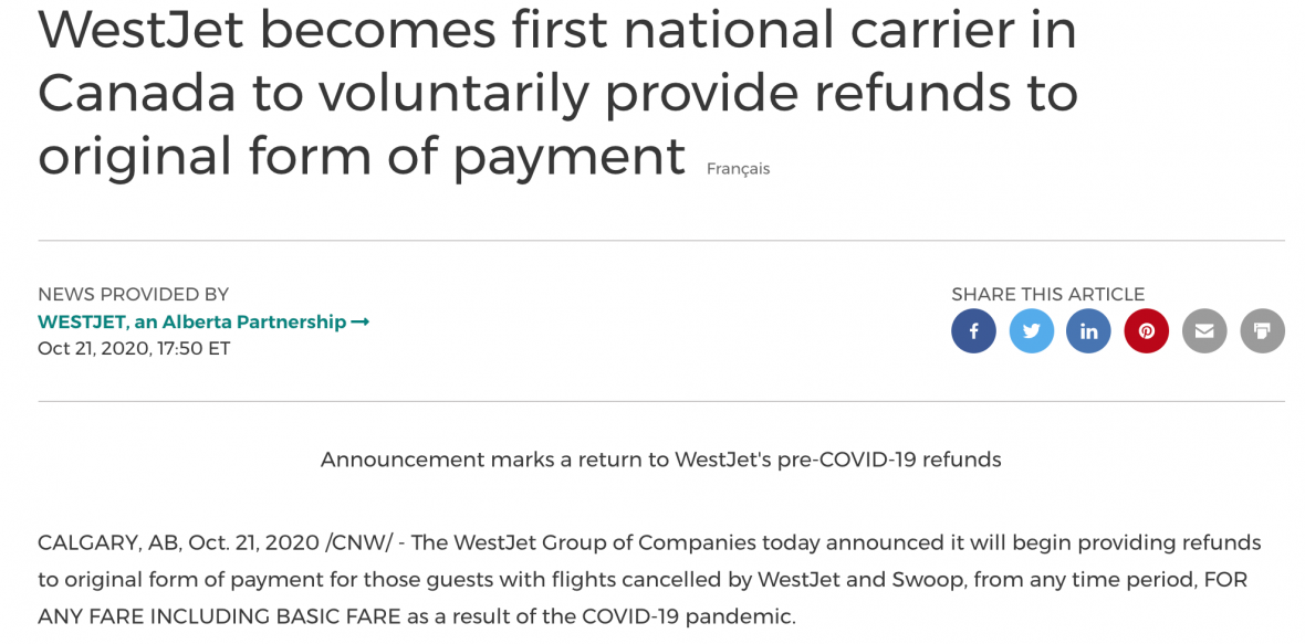 Refund From Westjet? Not For Everyone - Canadapointsguy